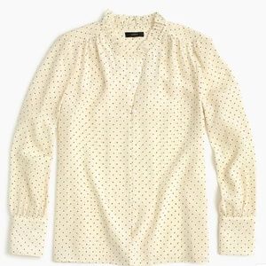 Tall silk ruffle-neck blouse in dot